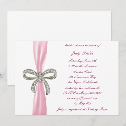 Rosa Diamond Bow Bridal Dusche Einladung (Vorne/Hinten)