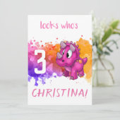 Rosa Dino Geburtstagskarte Karte (Stehend Vorderseite)