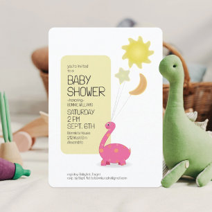 Rosa Dino mit Mylar-Balloons Baby Shower-Einladung Einladung