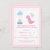 Rosa Dino-Mite Einladung zum Geburtstag (Vorne/Hinten)