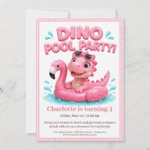 Rosa Dino-Mite Geburtstagspoolparty-Einladung Einladung