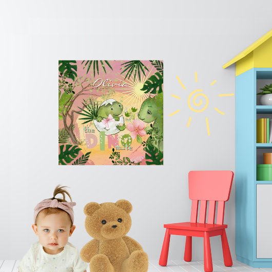 Rosa Dino-Mite-Kinderzimmerposter für Mädchen Poster