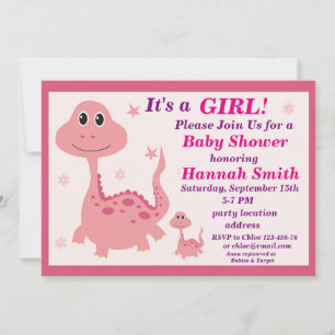 Rosa Dinosaur Baby Shower Einladung