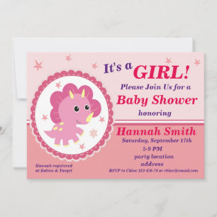 Rosa Dinosaur Baby Shower Einladung
