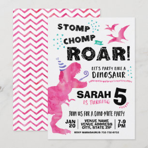Rosa Dinosaur Geburtstagseinladung Einladung