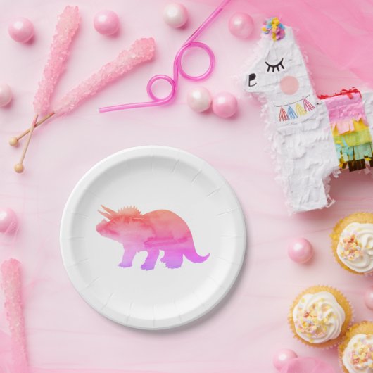 Rosa Dinosaur Silhouette Triceratops Papierplatte Pappteller (Party)