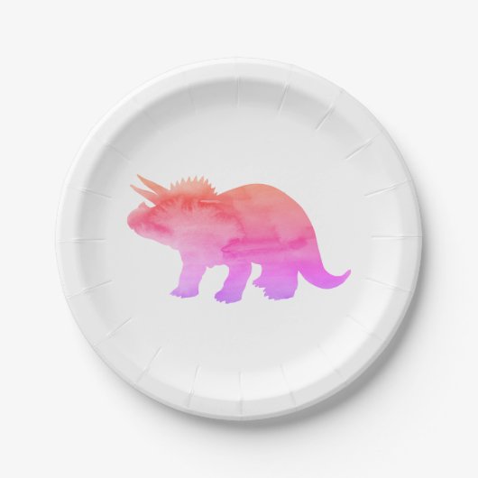 Rosa Dinosaur Silhouette Triceratops Papierplatte Pappteller (Vorderseite)