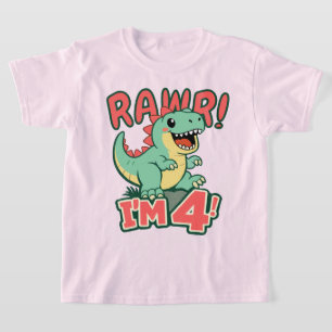 Rosa Dinosaurier 4. Geburtstags-Shirt Rawr Ich bin T-Shirt