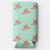 Rosa Dinosaurier auf blau Selters Dosenkühler (Rückseite)