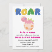 Rosa Dinosaurier-Babydusche Einladung (Vorderseite)