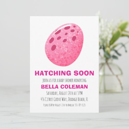 Rosa Dinosaurier-Babydusche Einladung (Stehend Vorderseite)