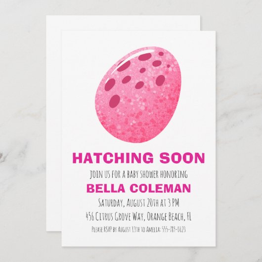 Rosa Dinosaurier-Babydusche Einladung (Vorne/Hinten)