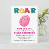 Rosa Dinosaurier-Babydusche Einladung (Stehend Vorderseite)