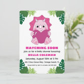 Rosa Dinosaurier-Babydusche Einladung (Stehend Vorderseite)