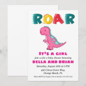 Rosa Dinosaurier-Babydusche Einladung (Vorne/Hinten)
