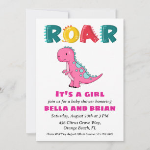 Rosa Dinosaurier-Babydusche Einladung