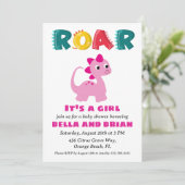 Rosa Dinosaurier-Babydusche Einladung (Stehend Vorderseite)