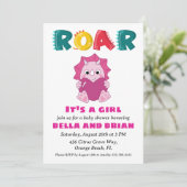 Rosa Dinosaurier-Babydusche Einladung (Stehend Vorderseite)