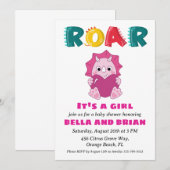 Rosa Dinosaurier-Babydusche Einladung (Vorne/Hinten)