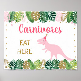 Rosa Dinosaurier Carnivores Geburtstagsschild Poster