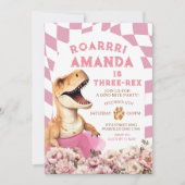 Rosa Dinosaurier Drei-rex Vintage Blütengeburt Einladung (Vorderseite)