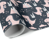 Rosa Dinosaurier, dunkler Hintergrund, niedlich Geschenkpapier (Rolleneckpunkt)