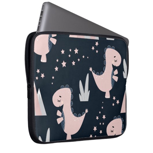 Rosa Dinosaurier, dunkler Hintergrund, niedlich Laptopschutzhülle (Vorne Rechts)