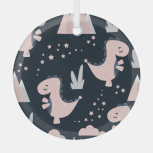 Rosa Dinosaurier, dunkler Hintergrund, süß Ornament Aus Glas