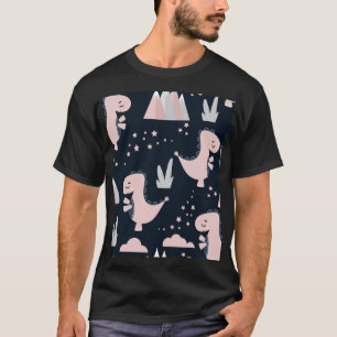 Rosa Dinosaurier, dunkler Hintergrund, süß T-Shirt