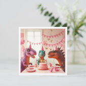 Rosa Dinosaurier Geburtstag einladen, Dinosaurier  Einladung (Stehend Vorderseite)