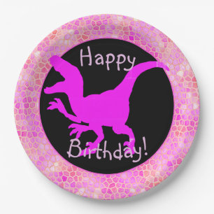 Rosa Dinosaurier-Haut Alles Gute zum Geburtstag! Pappteller