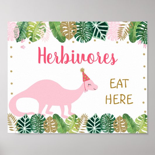 Rosa Dinosaurier Herbivores Geburtstagsschild Poster (Vorne)