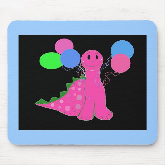 Rosa Dinosaurier mit Ballons Mousepad (Vorne)