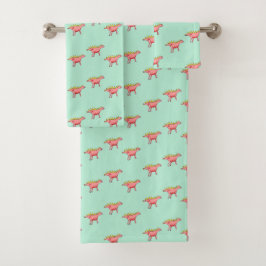 Rosa Dinosaurier-Muster auf blass blau Badhandtuch Set