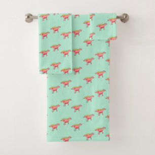 Rosa Dinosaurier-Muster auf blass blau Badhandtuch Set