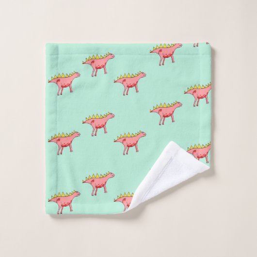 Rosa Dinosaurier-Muster auf blass blau Badhandtuch Set (Waschlappen)