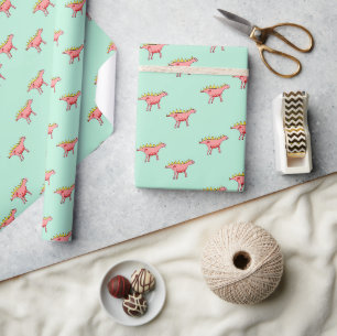 Rosa Dinosaurier-Muster auf blass blau Geschenkpapier