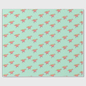 Rosa Dinosaurier-Muster auf blass blau Geschenkpapier (Flach)