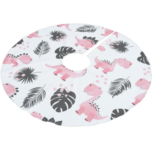 Rosa Dinosaurier: Niedliches Kindermuster. Polyester Weihnachtsbaumdecke (Schrägansicht)