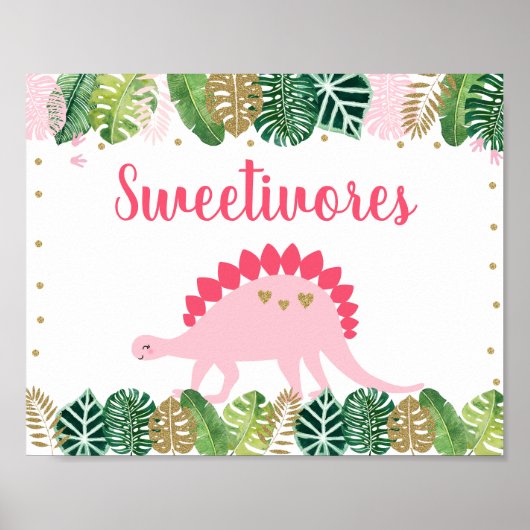 Rosa Dinosaurier Sweetivores Geburtstagsschild Poster (Vorne)