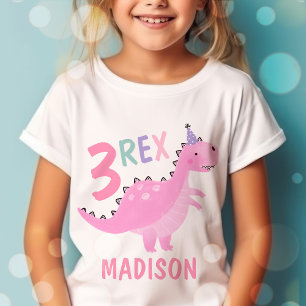 Rosa Dinosaurier Three Rex 3. Geburtstags-Party T-Shirt