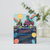 Rosa Dinosaurier Traktor Regenbogen Birthday Junge Postkarte (Stehend Vorderseite)