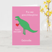 Rosa Dinosaurier Valentinstag-Karte Karte (Gelbe Blume)