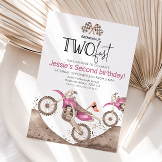 Rosa Dirt Bike 2. Geburtstag - Zu schnell groß gew Einladung