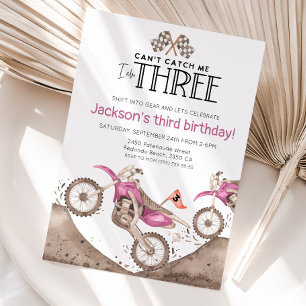 Rosa Dirt Bike 3. Geburtstag - Kann mich nicht fan Einladung