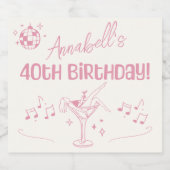 Rosa Disco 40. Geburtstag Party Handgezeichnete Do Schaumweinetikett (Einzelnes Label)