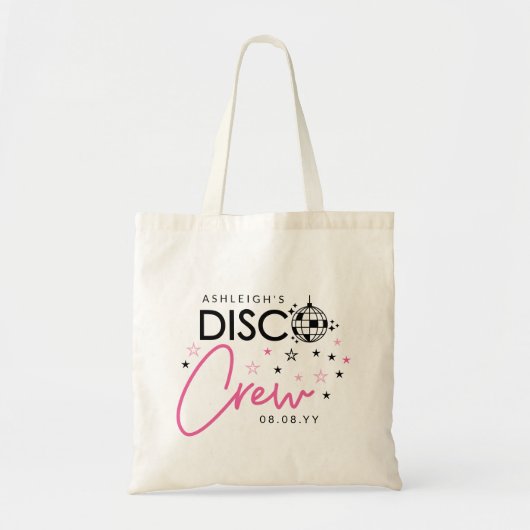 Rosa Disco Ball Bachelorette Disco Crew Tragetasche (Vorne)
