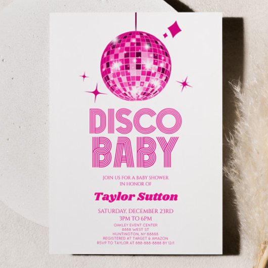 Rosa Disco Ball Disco Kinderdusche Einladung