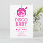 Rosa Disco Ball Disco Kinderdusche Einladung (Stehend Vorderseite)