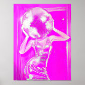 Rosa Disco Ball Mädchen Kopf Poster, Mädchenhaftes Poster (Vorne)